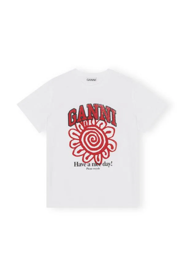 Clothing GANNI TShirts Relaxed Red Flower Tshirt Bright White