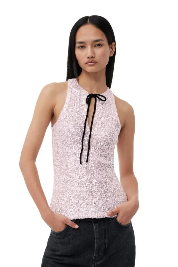 Clothing GANNI Tops 3D Sequins Top Mauve Chalk