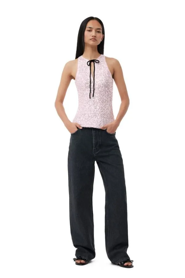 Clothing GANNI Tops 3D Sequins Top Mauve Chalk Clothing GANNI Tops 3D Sequins Top Mauve Chalk