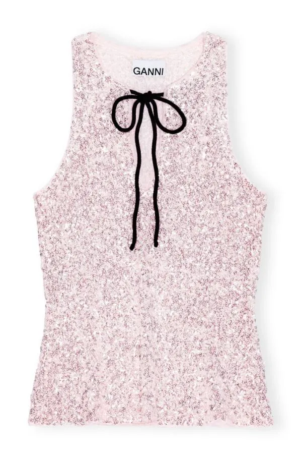 Clothing GANNI Tops 3D Sequins Top Mauve Chalk Clothing GANNI Tops 3D Sequins Top Mauve Chalk