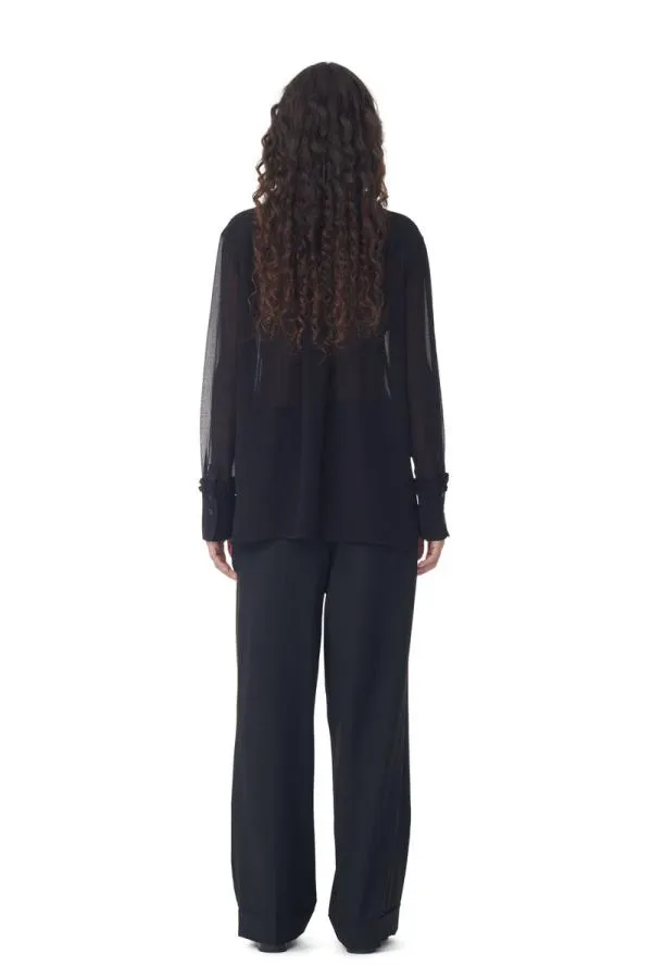 Clothing GANNI Tops Black Chiffon Ruffle Shirt Black Clothing GANNI Tops Black Chiffon Ruffle Shirt Black