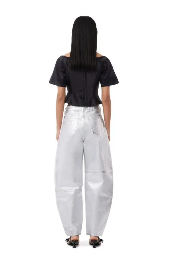 Clothing GANNI Tops Black Double Satin Fitted Openneck Blouse Black