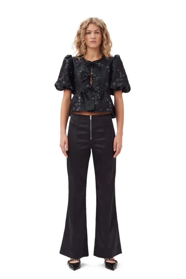 Clothing GANNI Tops BlackSilver 3D Jacquard Peplum Blouse Black