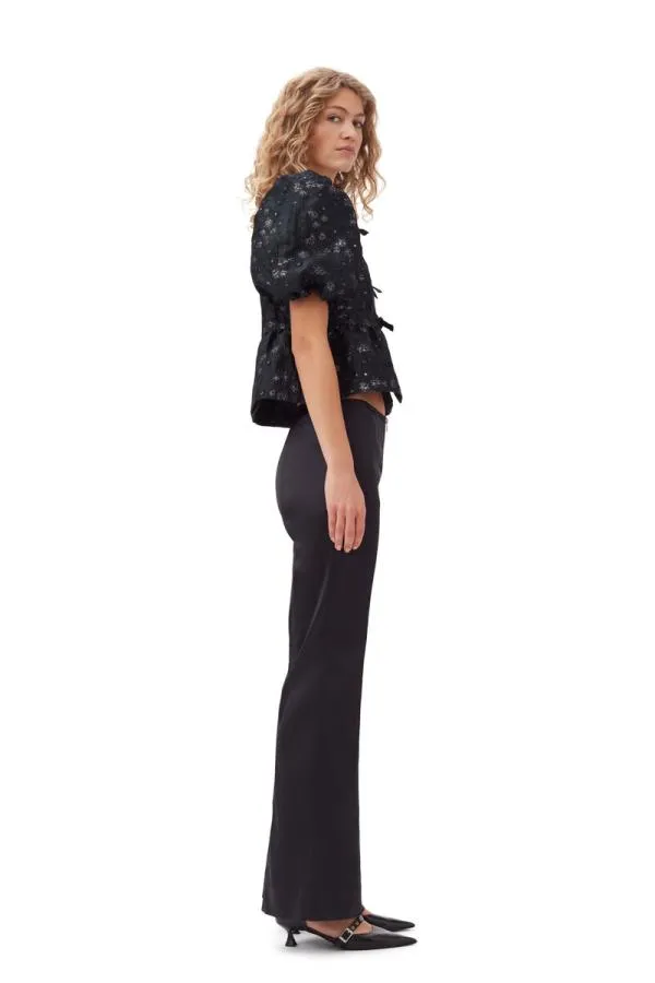 Clothing GANNI Tops BlackSilver 3D Jacquard Peplum Blouse Black