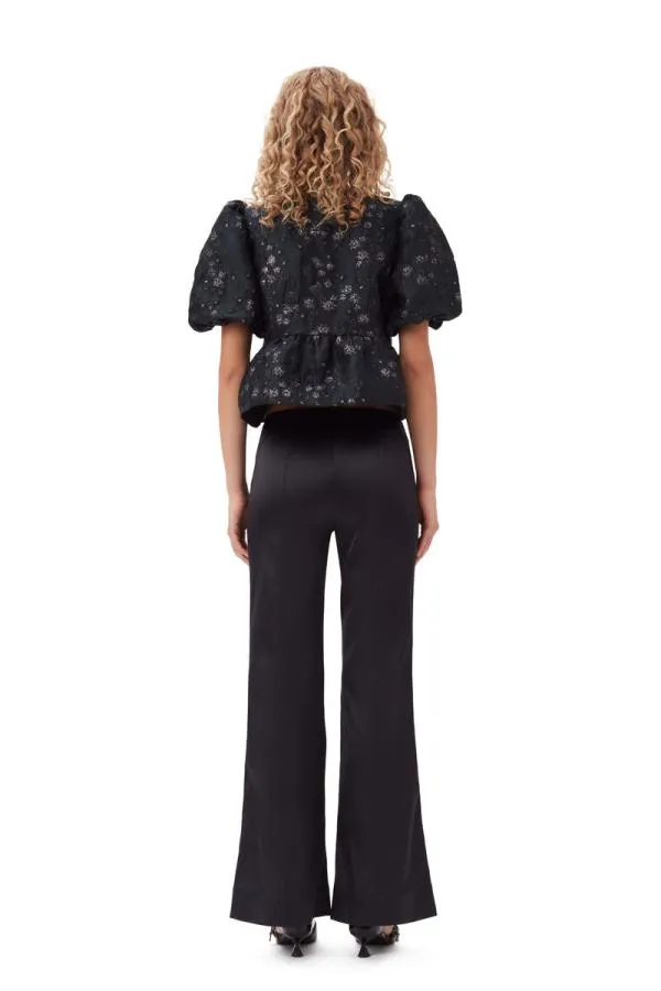 Clothing GANNI Tops BlackSilver 3D Jacquard Peplum Blouse Black