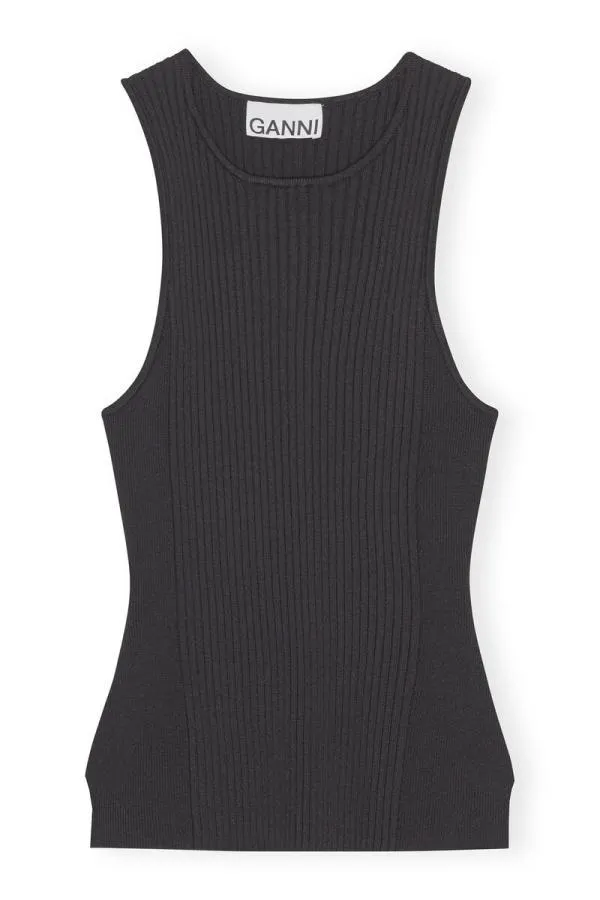 Clothing GANNI Tops Black Sleeveless Melange Top Black Clothing GANNI Tops Black Sleeveless Melange Top Black