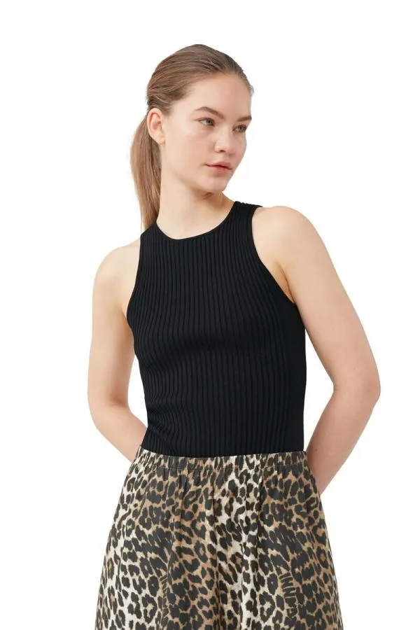 Clothing GANNI Tops Black Sleeveless Melange Top Black Clothing GANNI Tops Black Sleeveless Melange Top Black