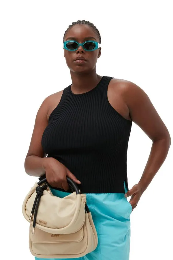 Clothing GANNI Tops Black Sleeveless Melange Top Black Clothing GANNI Tops Black Sleeveless Melange Top Black