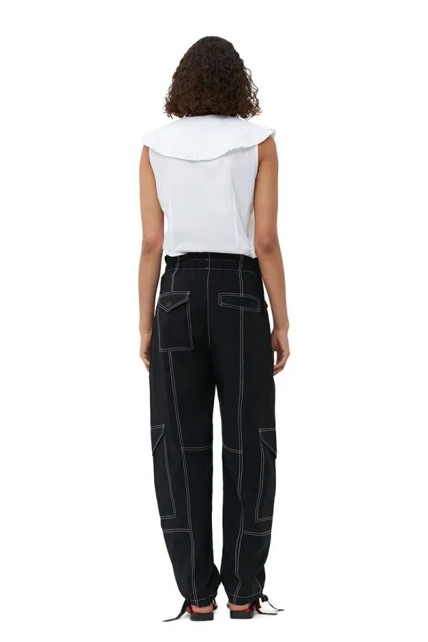 Clothing GANNI Tops Cotton Poplin Sleeveless Frill Collar Shirt Bright White