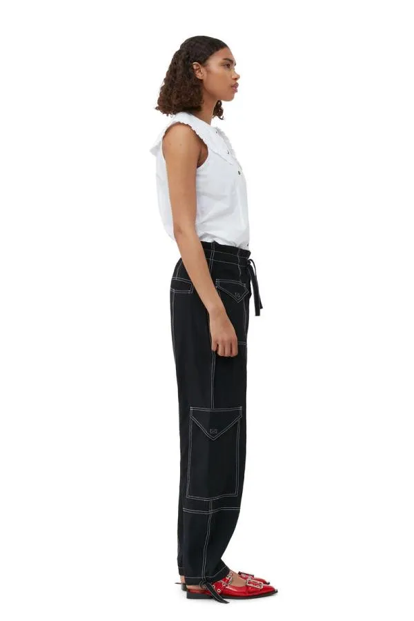 Clothing GANNI Tops Cotton Poplin Sleeveless Frill Collar Shirt Bright White
