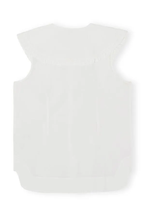 Clothing GANNI Tops Cotton Poplin Sleeveless Frill Collar Shirt Bright White