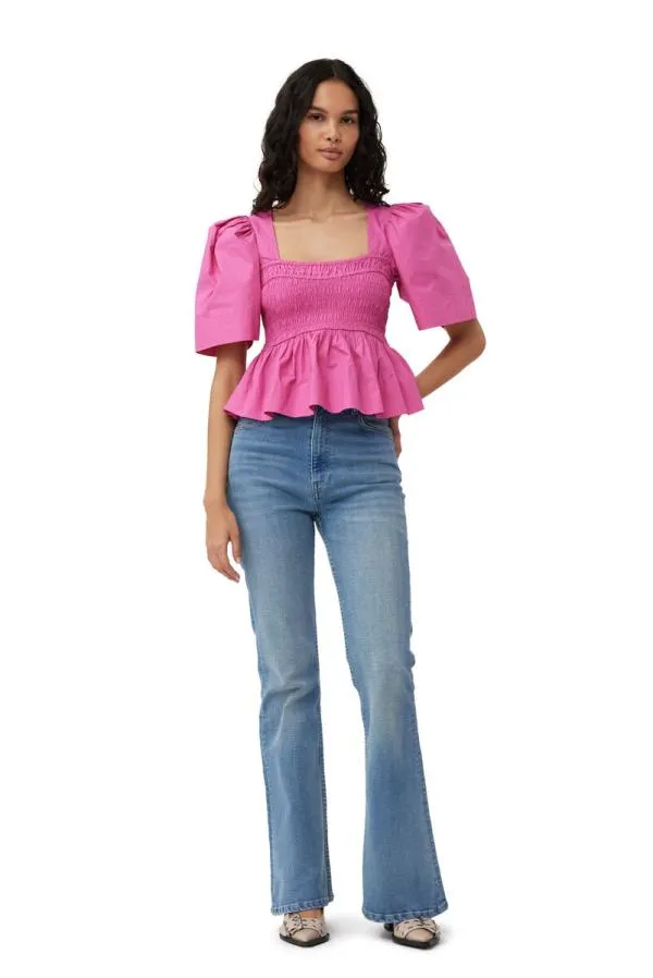 Clothing GANNI Tops Pink Cotton Poplin Openneck Smock Blouse Cone Flower Clothing GANNI Tops Pink Cotton Poplin Openneck Smock Blouse Cone Flower