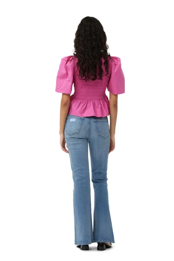 Clothing GANNI Tops Pink Cotton Poplin Openneck Smock Blouse Cone Flower Clothing GANNI Tops Pink Cotton Poplin Openneck Smock Blouse Cone Flower