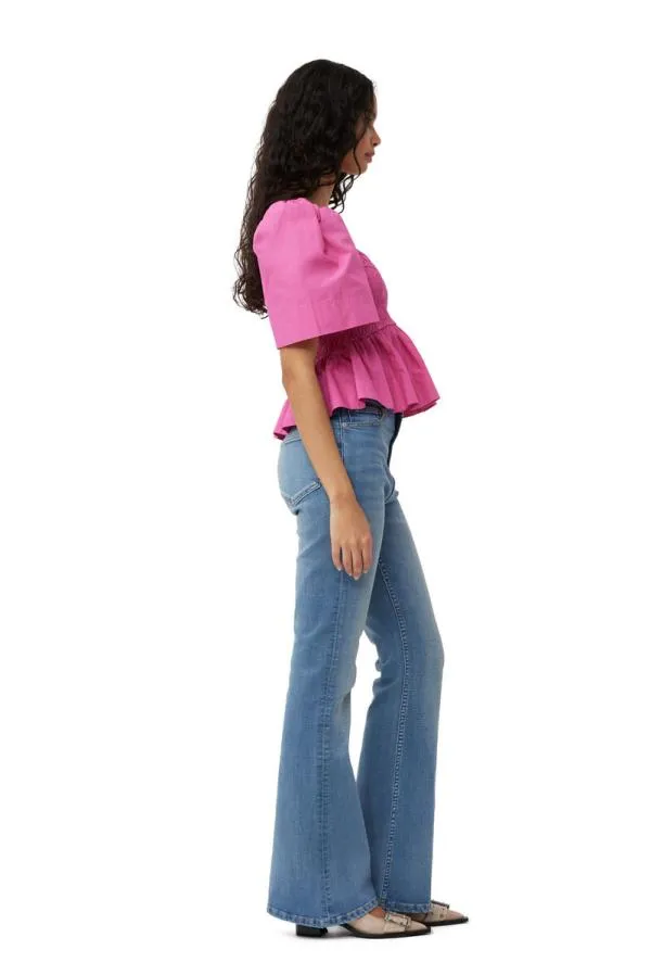 Clothing GANNI Tops Pink Cotton Poplin Openneck Smock Blouse Cone Flower Clothing GANNI Tops Pink Cotton Poplin Openneck Smock Blouse Cone Flower