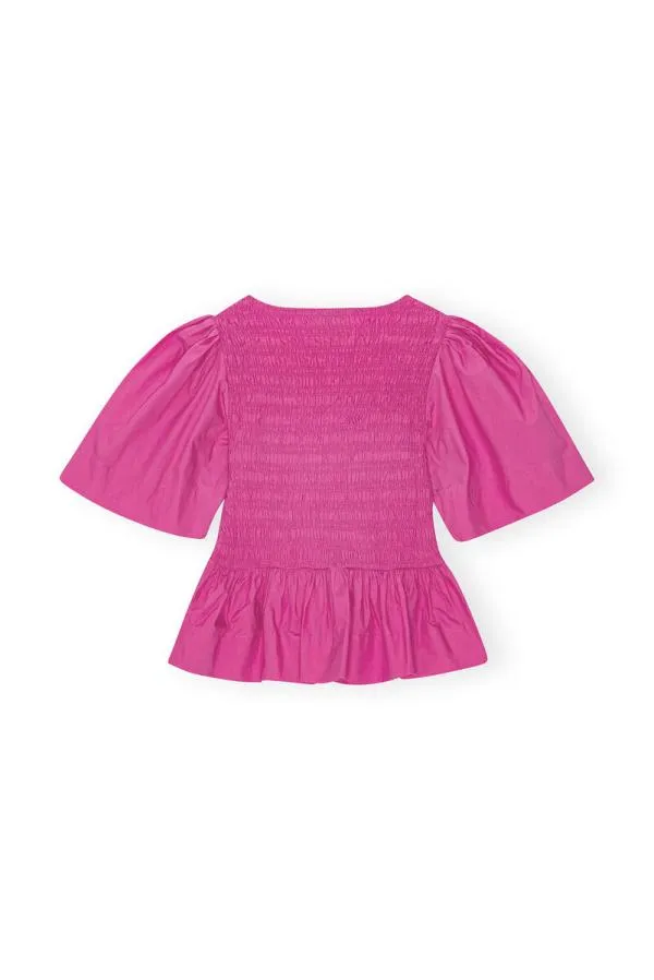 Clothing GANNI Tops Pink Cotton Poplin Openneck Smock Blouse Cone Flower Clothing GANNI Tops Pink Cotton Poplin Openneck Smock Blouse Cone Flower