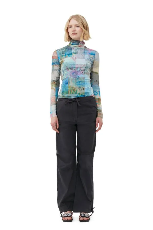 Clothing GANNI Tops Printed Mesh Long Sleeve Rollneck Wild Orchid Clothing GANNI Tops Printed Mesh Long Sleeve Rollneck Wild Orchid