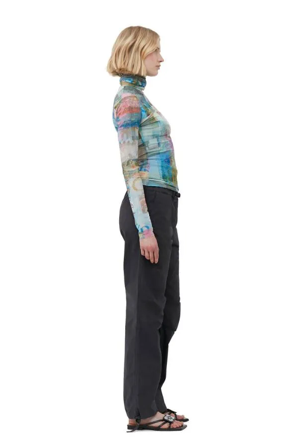 Clothing GANNI Tops Printed Mesh Long Sleeve Rollneck Wild Orchid Clothing GANNI Tops Printed Mesh Long Sleeve Rollneck Wild Orchid