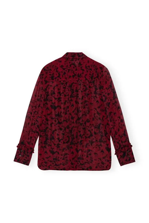 Clothing GANNI Tops Red Printed Light Georgette Ruffle Shirt Syrah Clothing GANNI Tops Red Printed Light Georgette Ruffle Shirt Syrah