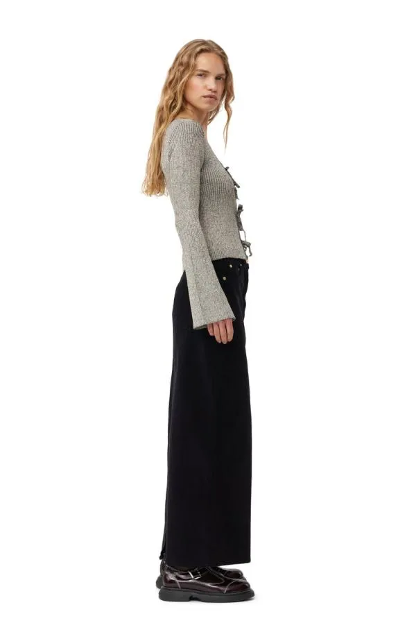 Clothing GANNI Tops Sparkle Rib Blouse Silver Clothing GANNI Tops Sparkle Rib Blouse Silver