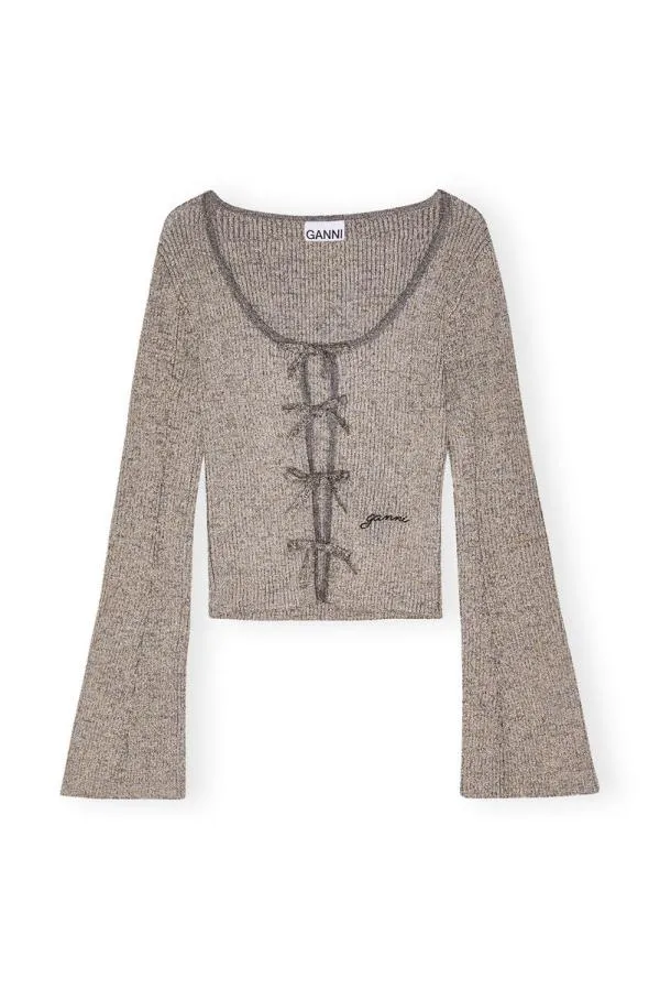 Clothing GANNI Tops Sparkle Rib Blouse Silver Clothing GANNI Tops Sparkle Rib Blouse Silver