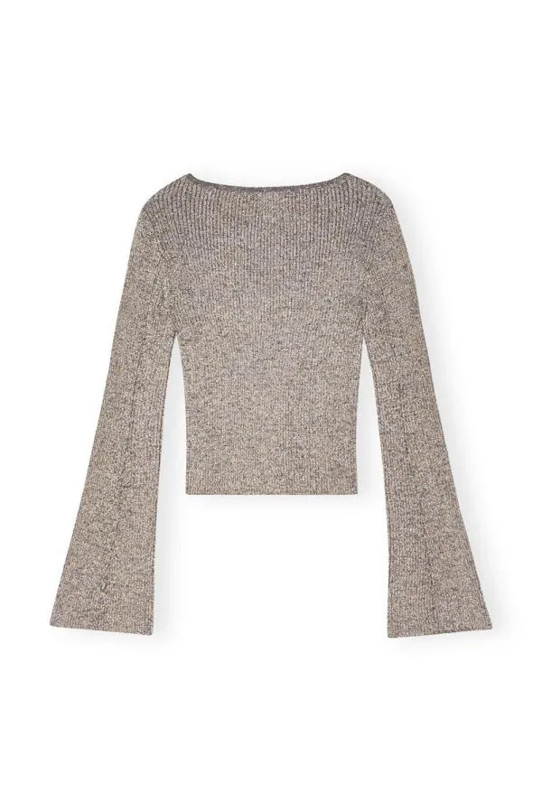 Clothing GANNI Tops Sparkle Rib Blouse Silver Clothing GANNI Tops Sparkle Rib Blouse Silver