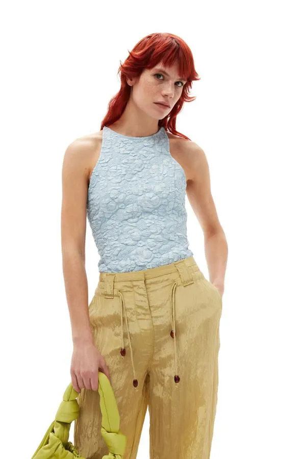 Clothing GANNI Tops Stretch Jacquard Top Sky Blue