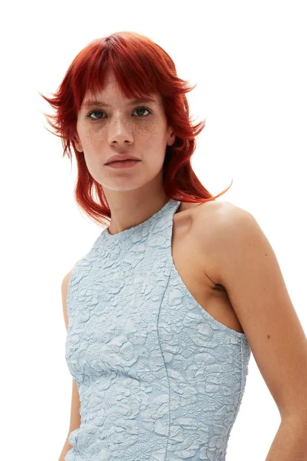 Clothing GANNI Tops Stretch Jacquard Top Sky Blue