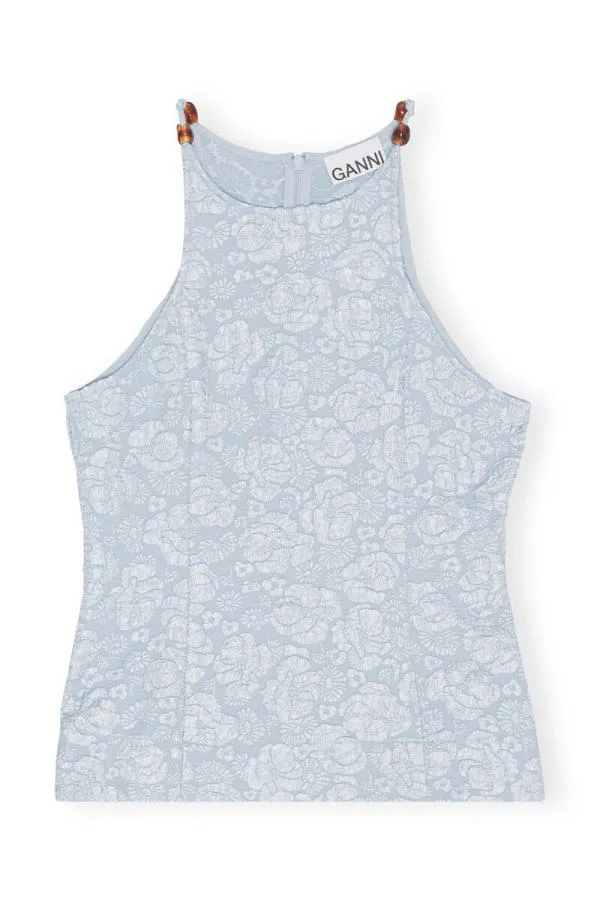 Clothing GANNI Tops Stretch Jacquard Top Sky Blue