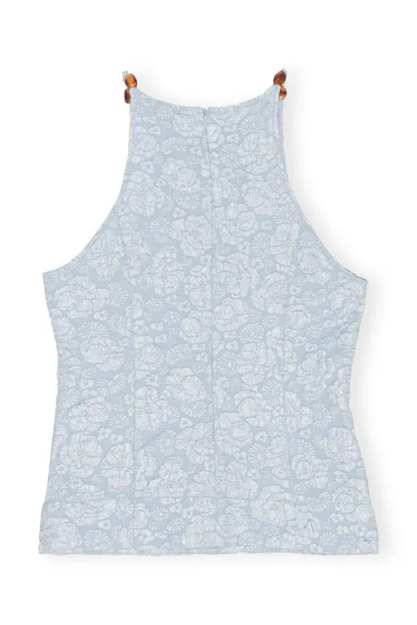 Clothing GANNI Tops Stretch Jacquard Top Sky Blue