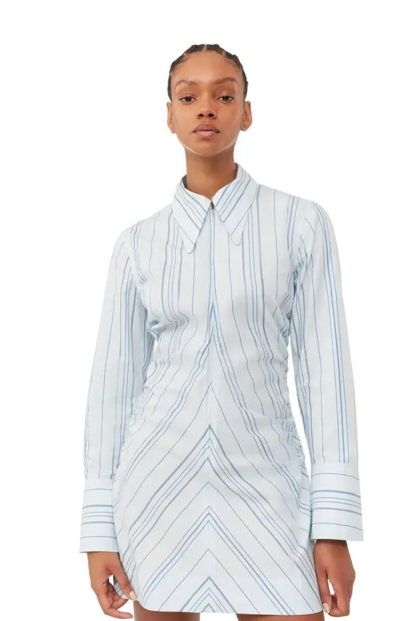Clothing GANNI Tops Striped Twill Fitted Tunic Heather Clothing GANNI Tops Striped Twill Fitted Tunic Heather