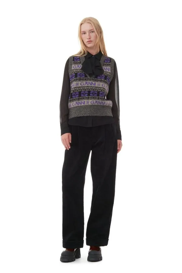 Clothing GANNI Trousers Black Corduroy Loose Pleat Trousers Black