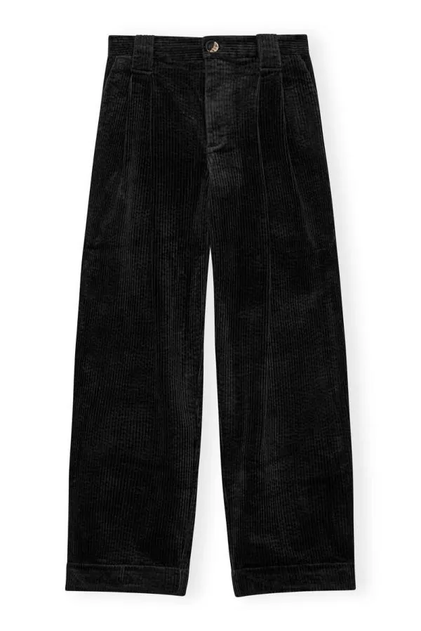 Clothing GANNI Trousers Black Corduroy Loose Pleat Trousers Black Clothing GANNI Trousers Black Corduroy Loose Pleat Trousers Black