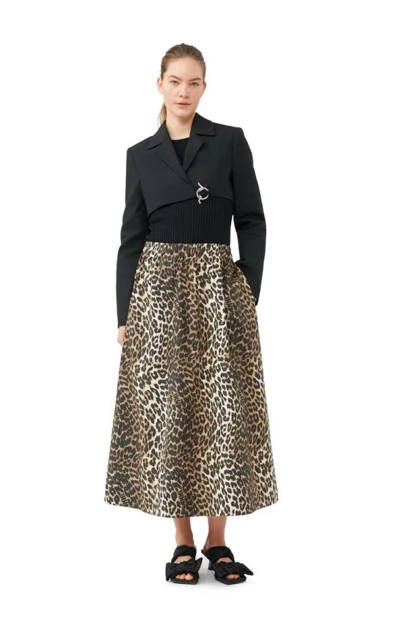 Clothing GANNI Trousers Leopard Printed Elasticated Maxi Skirt Big Leopard Almond Milk