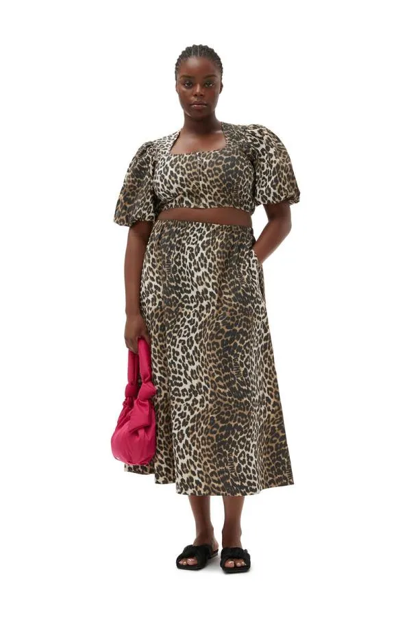 Clothing GANNI Trousers Leopard Printed Elasticated Maxi Skirt Big Leopard Almond Milk Clothing GANNI Trousers Leopard Printed Elasticated Maxi Skirt Big Leopard Almond Milk
