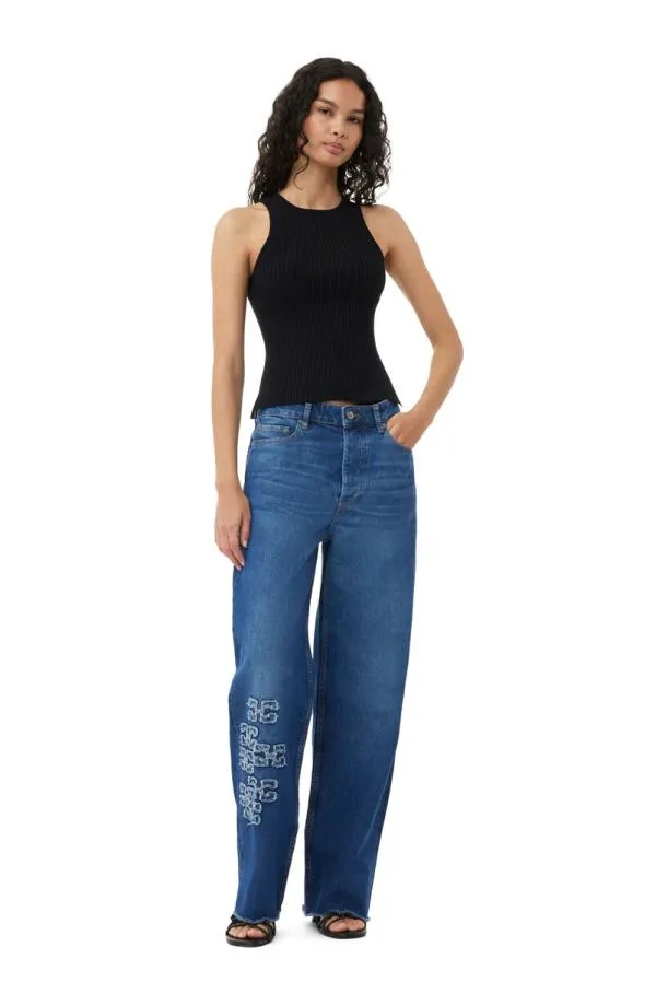 Clothing GANNI Trousers ReCut Izey Jeans Mid Blue Stone