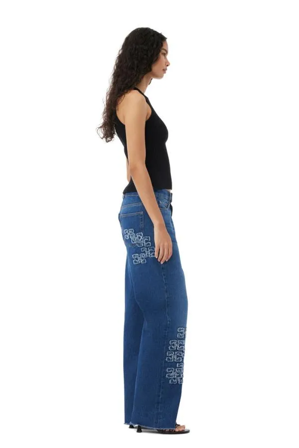 Clothing GANNI Trousers ReCut Izey Jeans Mid Blue Stone