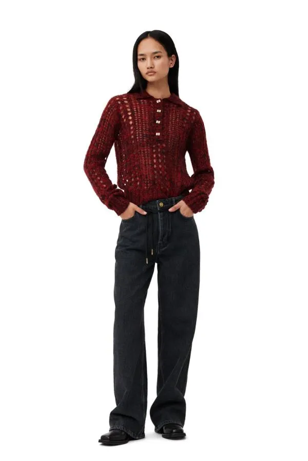 Clothing GANNI Trousers Washed Black Izey Drawstring Jeans Washed Blackblack