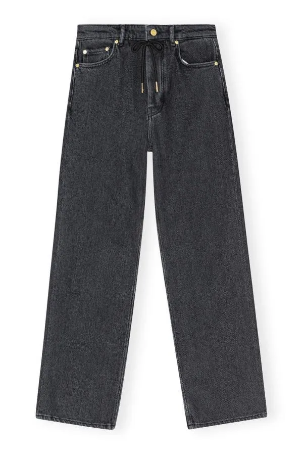 Clothing GANNI Trousers Washed Black Izey Drawstring Jeans Washed Blackblack