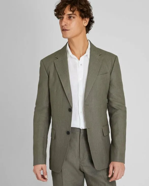 Club Monaco Blazers and Suiting Linen Suit Blazer Olive 8211 Men