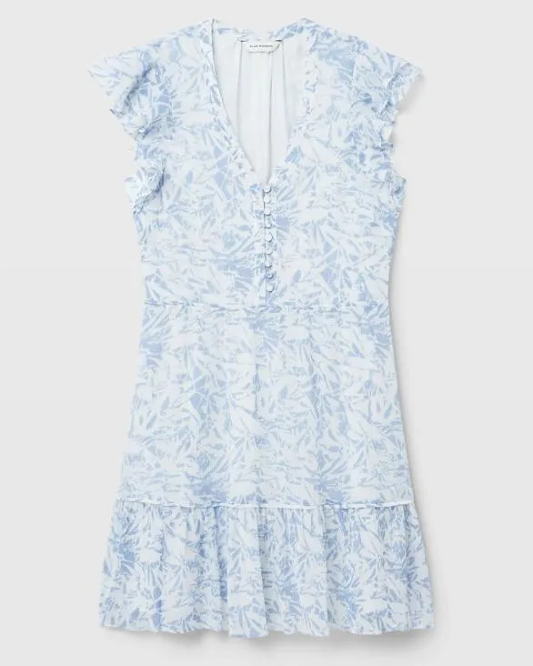 Club Monaco Dresses and Jumpsuits Flutter Sleeve Floral Print Dress Blue Base 8211 Women