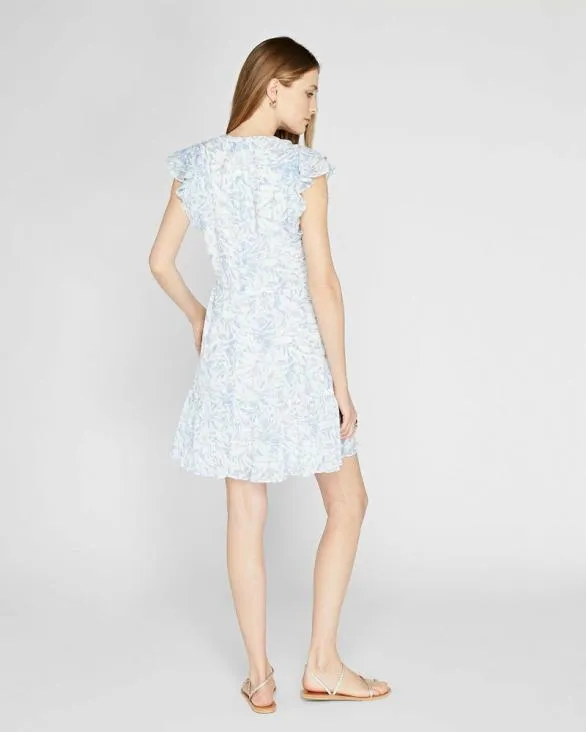 Club Monaco Dresses and Jumpsuits Flutter Sleeve Floral Print Dress Blue Base 8211 Women