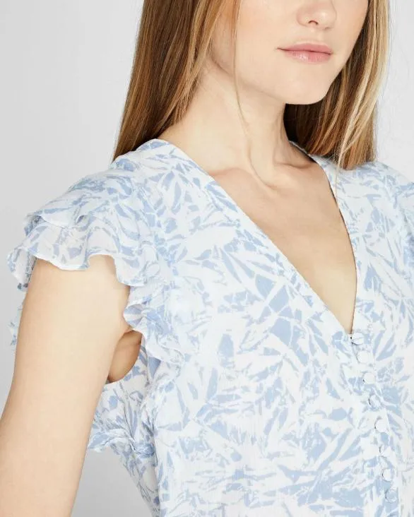 Club Monaco Dresses and Jumpsuits Flutter Sleeve Floral Print Dress Blue Base 8211 Women