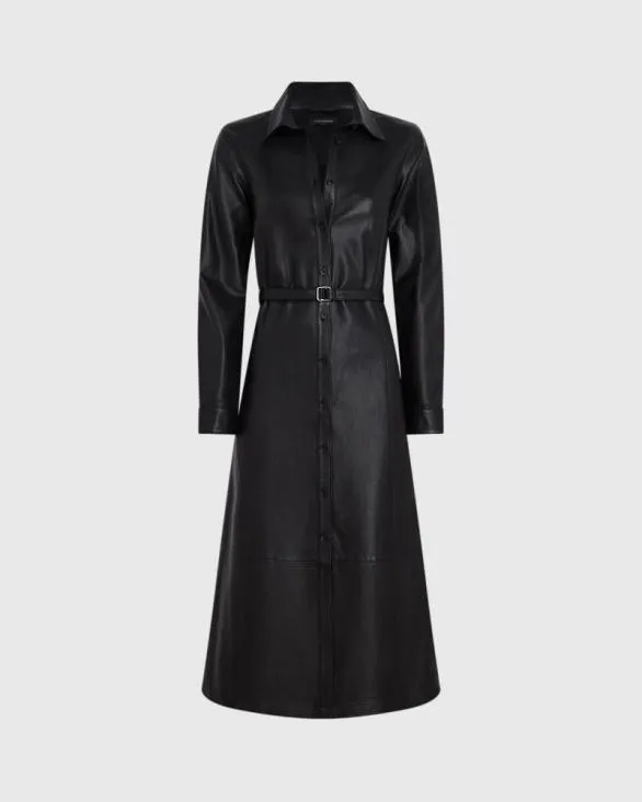 Club Monaco Dresses and Jumpsuits Leather Midi Shirt Dress Black 8211 Women