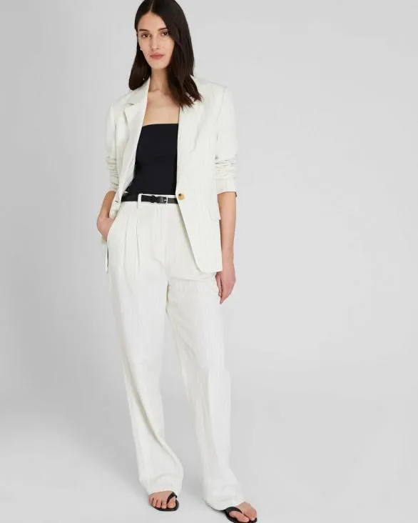 Club Monaco Pants Pinstripe Pleated Linen Blend Trouser Ivory Mix 8211 Women