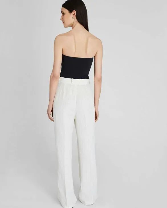 Club Monaco Pants Pinstripe Pleated Linen Blend Trouser Ivory Mix 8211 Women