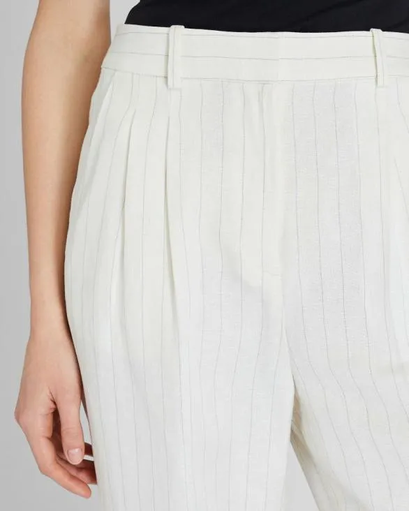 Club Monaco Pants Pinstripe Pleated Linen Blend Trouser Ivory Mix 8211 Women