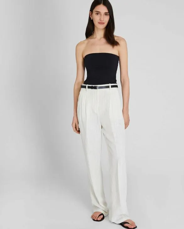 Club Monaco Pants Pinstripe Pleated Linen Blend Trouser Ivory Mix 8211 Women