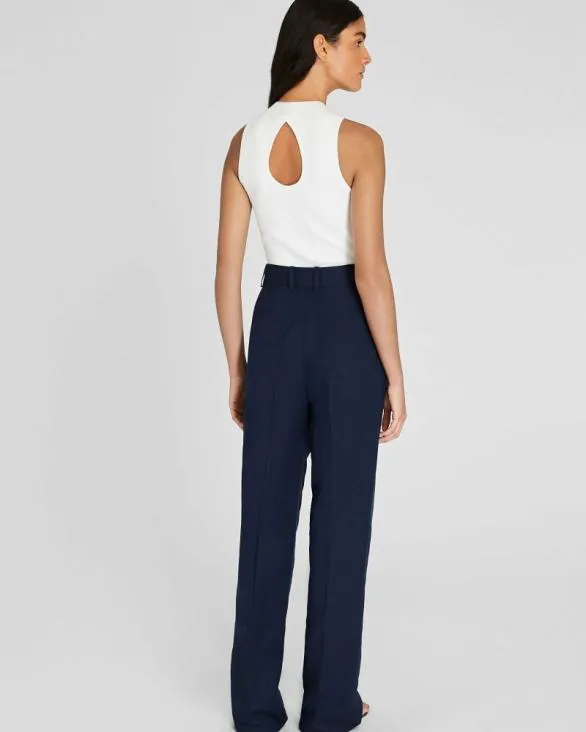 Club Monaco Pants Pleated Linen Blend Trouser Navy 8211 Women