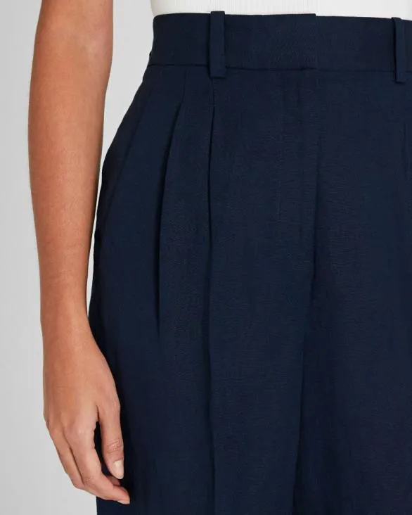 Club Monaco Pants Pleated Linen Blend Trouser Navy 8211 Women
