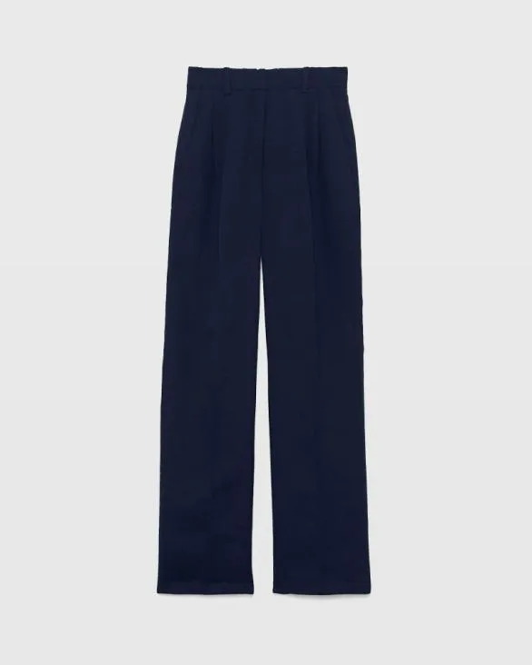 Club Monaco Pants Pleated Linen Blend Trouser Navy 8211 Women